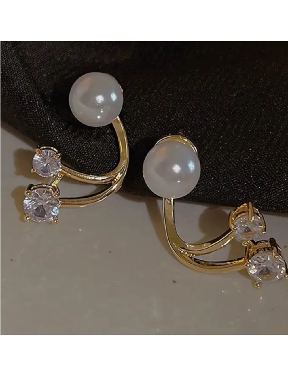 Gold Pearl and Cubic Zirconia Ear Climbers